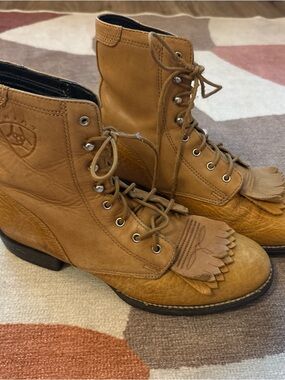 Ariat Tan Leather Lace-Up Kiltie Ankle Boots